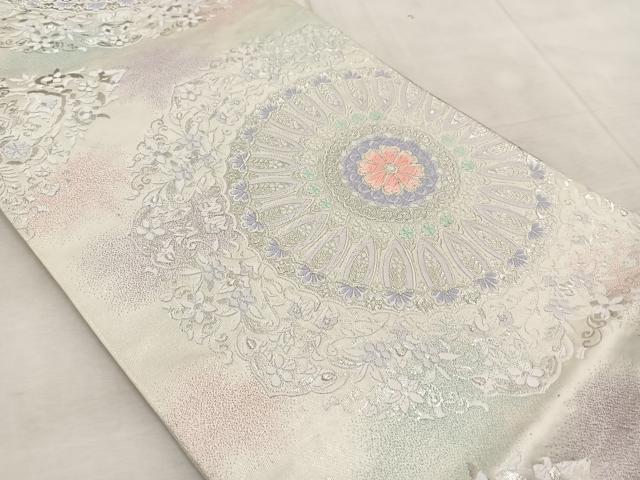 平和屋着物◎六通柄袋帯 唐織 正倉院花文 オーロラ箔 正絹 逸品 BAAV6432yc