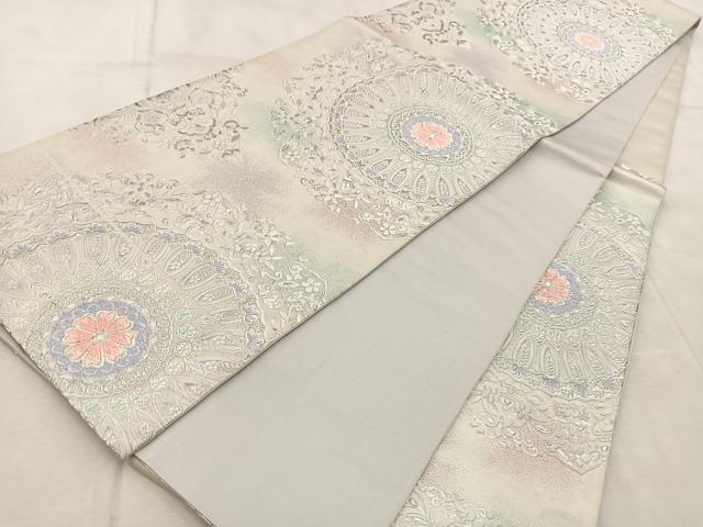 平和屋着物◎六通柄袋帯 唐織 正倉院花文 オーロラ箔 正絹 逸品 BAAV6432yc