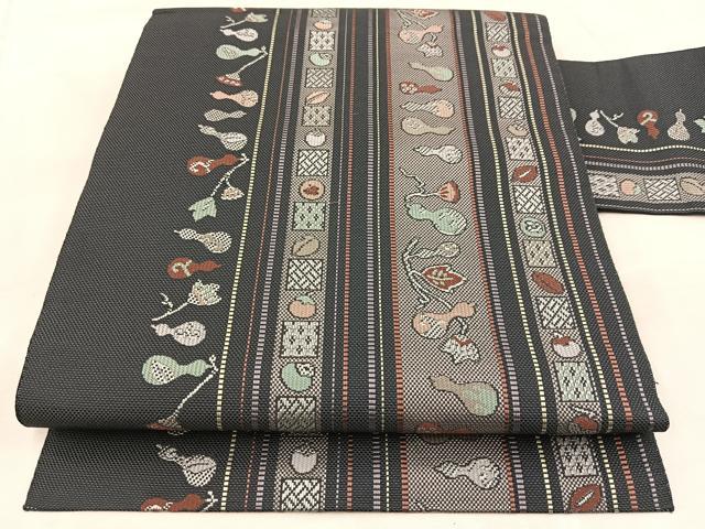 平和屋着物●本場筑前博多織 八寸名古屋帯 成り物 瓢箪 正絹 逸品 BAAV6455yc