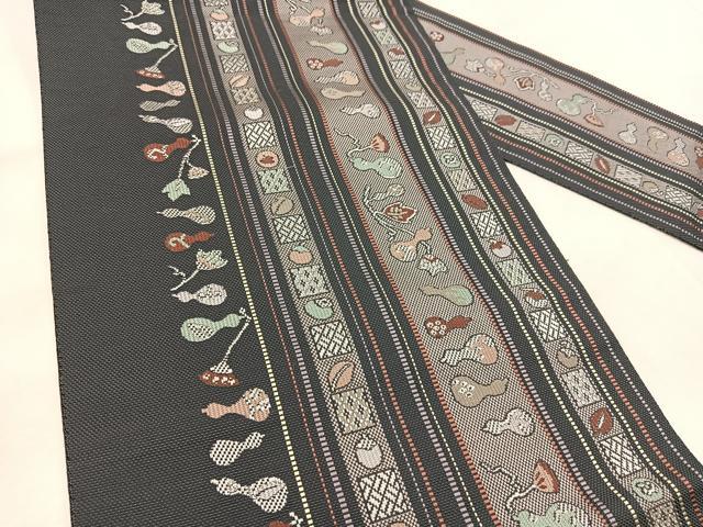 平和屋着物●本場筑前博多織 八寸名古屋帯 成り物 瓢箪 正絹 逸品 BAAV6455yc
