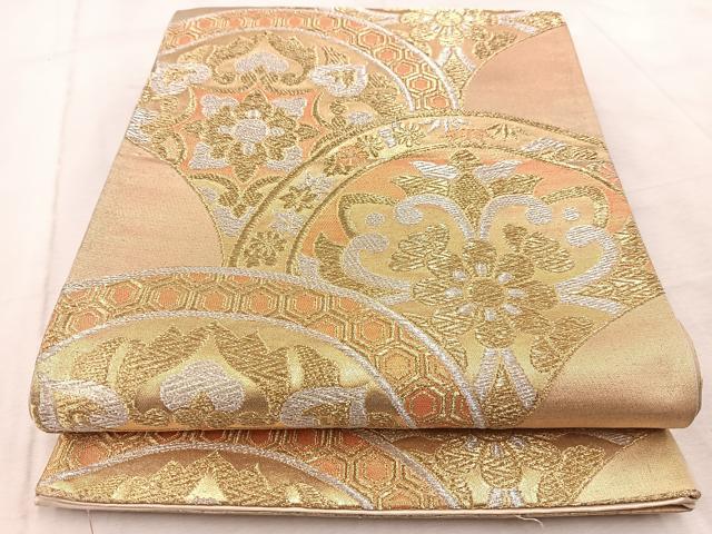 平和屋着物◎六通柄袋帯 花青海波 金銀糸 正絹 逸品 BAAV6457yc
