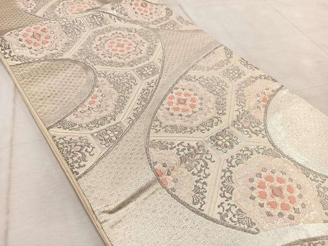 平和屋着物◎六通柄袋帯 唐織 蜀江花文 銀糸 正絹 逸品 BAAV6469yc
