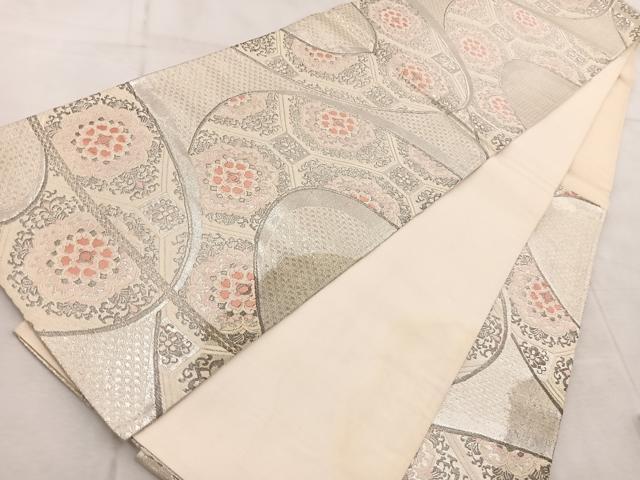 平和屋着物◎六通柄袋帯 唐織 蜀江花文 銀糸 正絹 逸品 BAAV6469yc