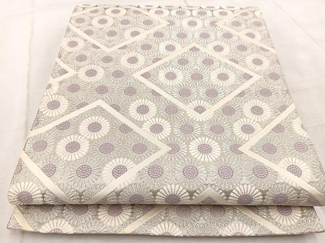 平和屋着物◎六通柄袋帯 唐織 菱花文 銀糸 正絹 逸品 BAAV6498yc