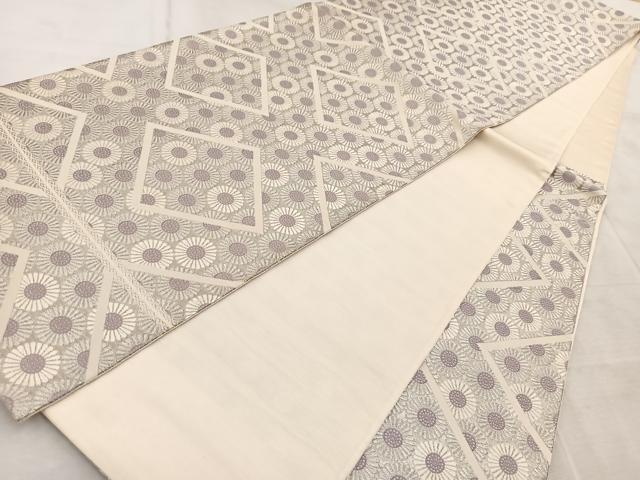 平和屋着物◎六通柄袋帯 唐織 菱花文 銀糸 正絹 逸品 BAAV6498yc