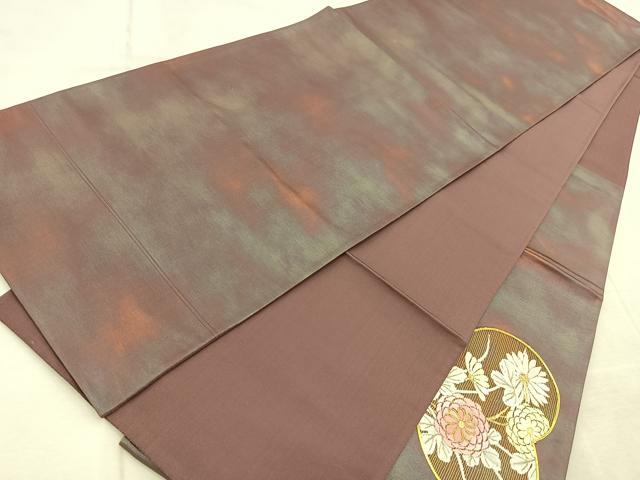 平和屋着物◎太鼓柄袋帯 駒刺繍 団扇花文 銀糸 引箔 正絹 逸品 BAAV6506yc