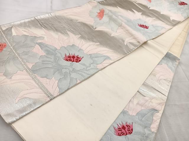 平和屋着物◎六通柄袋帯 唐織 カトレア 銀糸 正絹 逸品 BAAV6514yc