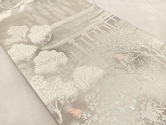 平和屋着物◎六通柄袋帯 古京錦 二重引箔 京名所 銀糸 正絹 逸品 BAAV6515yc
