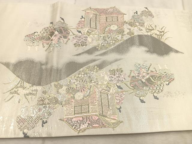 平和屋着物◎太鼓柄袋帯 唐織 葵祭図 プラチナ箔 正絹 逸品 BAAV6529yc