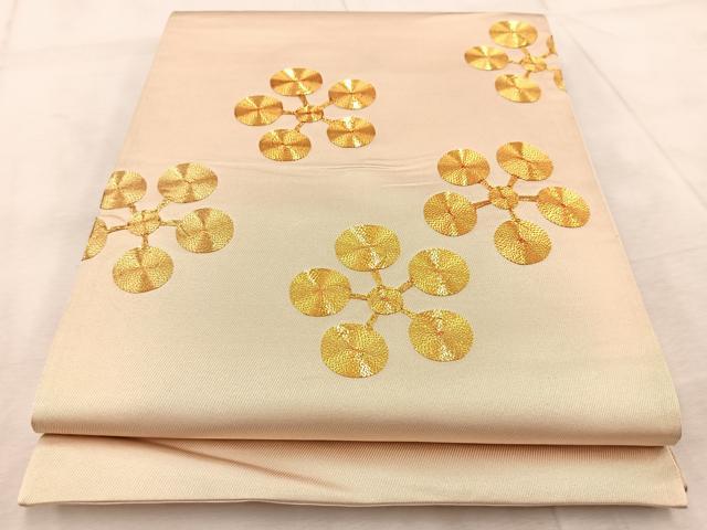平和屋着物◎太鼓柄袋帯 総駒刺繍 梅鉢 正絹 逸品 BAAV6559yc