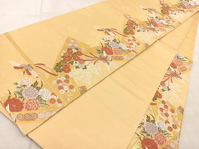 平和屋着物◎六通柄袋帯 唐織 鳳凰扇花文 金糸 正絹 逸品 BAAV6563yc