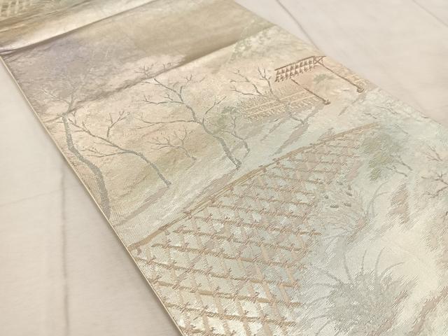平和屋着物◎六通柄袋帯 光悦寺の庭 銀糸 引箔 正絹 逸品 BAAV6567yc
