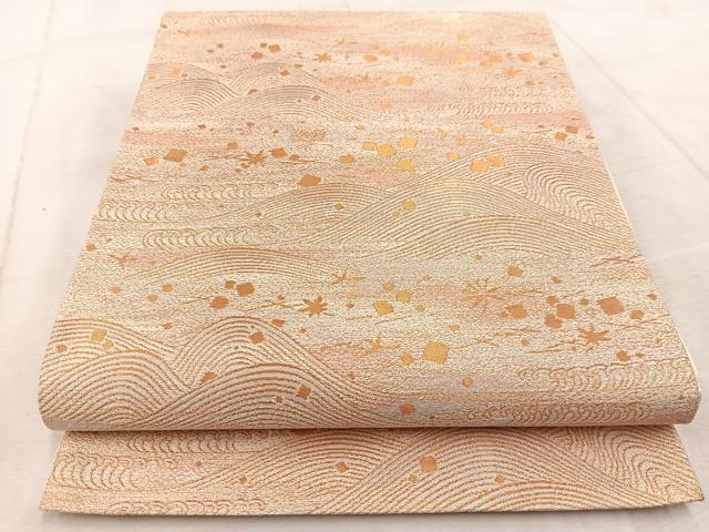 平和屋着物◎六通柄袋帯 波涛色紙散らし 金糸 正絹 逸品 BAAV6575yc