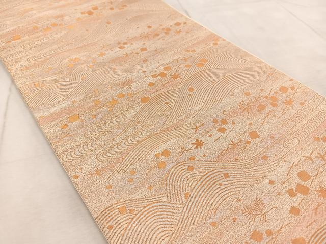 平和屋着物◎六通柄袋帯 波涛色紙散らし 金糸 正絹 逸品 BAAV6575yc