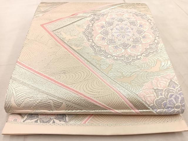平和屋着物◎六通柄袋帯 唐織 飛鶴正倉院花文 銀糸 正絹 逸品 BAAV6581yc