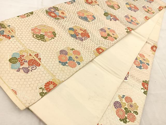 平和屋着物◎六通柄袋帯 亀甲花文 金糸 正絹 逸品 BAAV6590yc