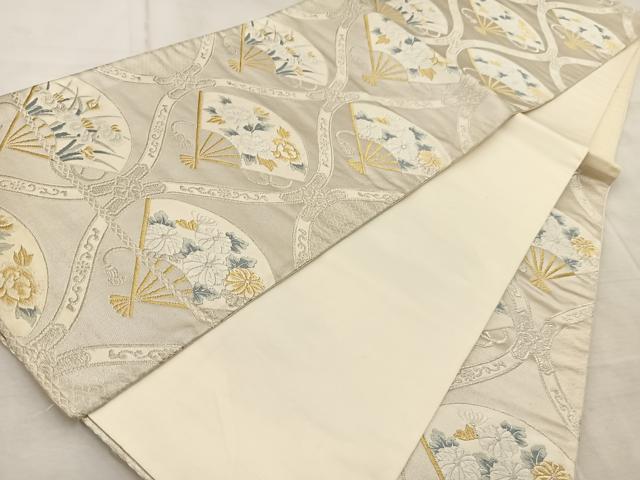 平和屋着物◎西陣 六通柄袋帯 唐織 立涌扇面花文 金銀糸 正絹 逸品 BAAV6602yc