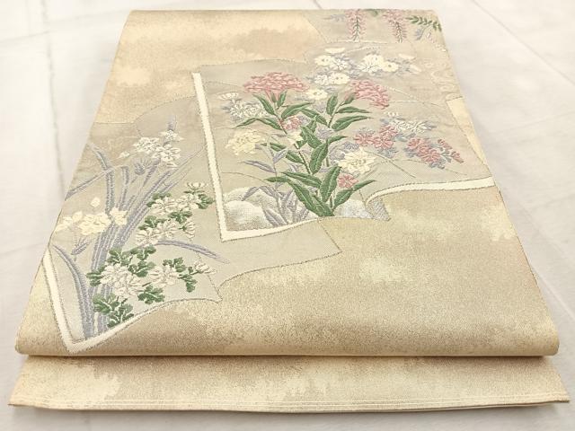 平和屋着物◎太鼓柄袋帯 唐織 冊子花文 金銀糸 正絹 逸品 BAAV6603yc