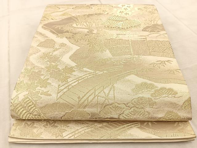 平和屋着物◎西陣 六通柄袋帯 寿扇 御所解文 金糸 正絹 逸品 BAAV6604yc