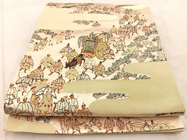 平和屋着物◎六通柄袋帯 唐織 大名行列 金糸 正絹 逸品 BAAV6605yc
