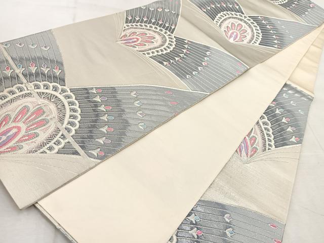 平和屋着物◎六通柄袋帯 唐織 孔雀 銀糸 正絹 逸品 BAAV6625yc