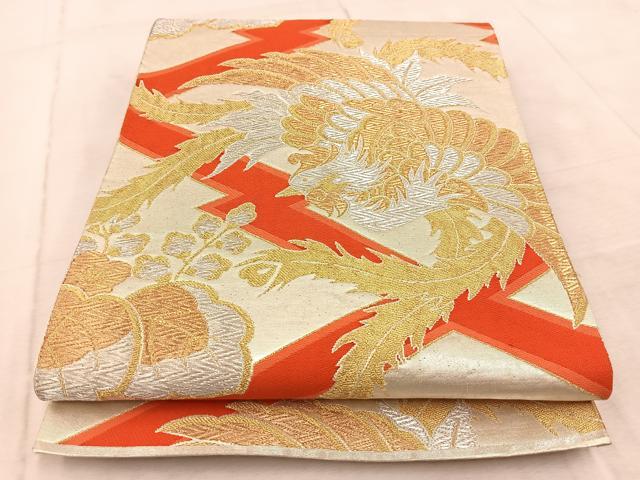 平和屋着物◎六通柄袋帯 唐織 鳳凰松皮菱文 金銀糸 正絹 逸品 BAAV6636yc