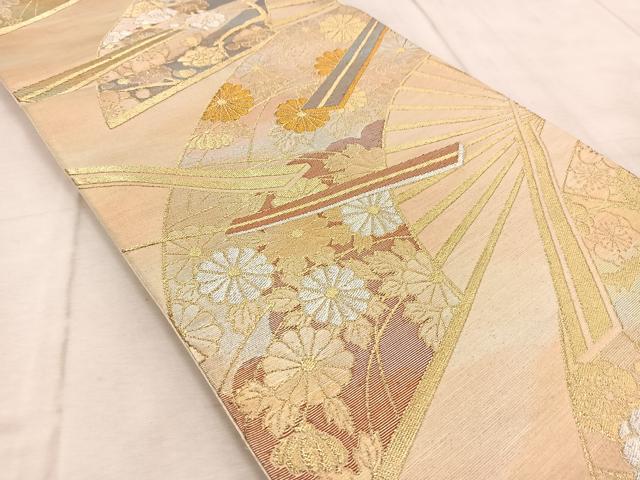 平和屋着物◎六通柄袋帯 扇花文 金銀糸 引箔 正絹 逸品 BAAV6647yc