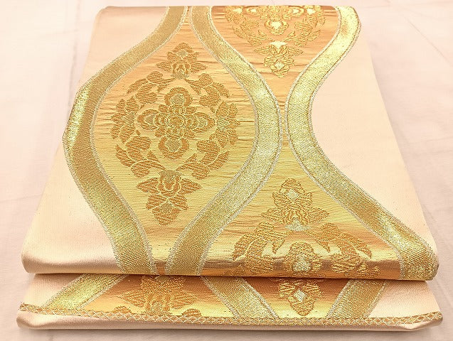 平和屋着物◎六通柄袋帯 立涌花文 金糸 正絹 逸品 BAAV6648yc