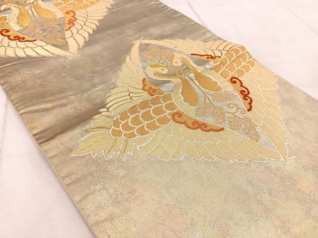 平和屋着物◎六通柄袋帯 唐織 祥鶴菱文 金糸 引箔 正絹 逸品 BAAV6675yc