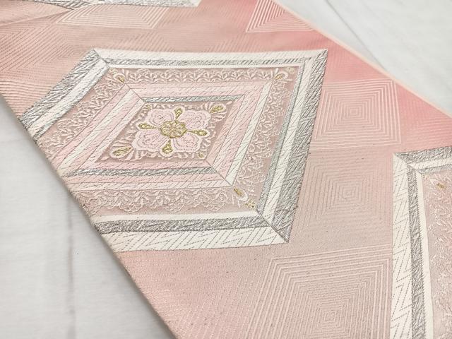 平和屋着物◎六通柄袋帯 唐織 入子菱花文 金銀糸 正絹 逸品 BAAV6701yc