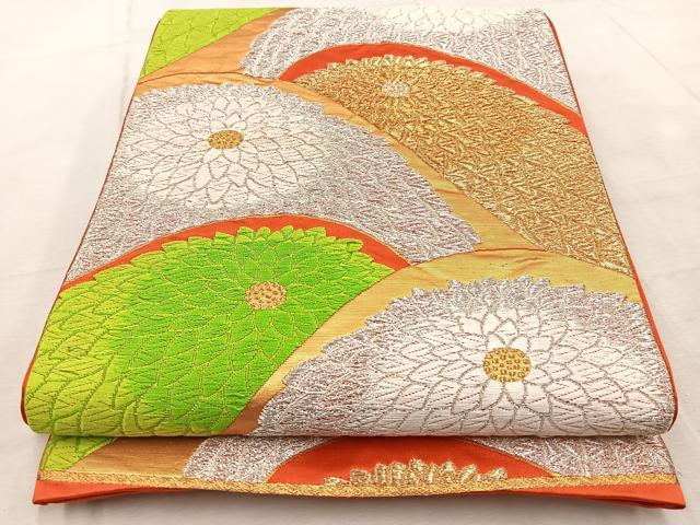 平和屋着物◎六通柄袋帯 唐織 青海万寿菊文 金銀糸 正絹 逸品 BAAV6708yc