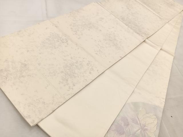 平和屋着物◎太鼓柄袋帯 唐織 牡丹 銀糸 引箔 正絹 逸品 BAAV6722yc
