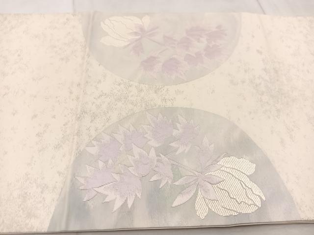 平和屋着物◎太鼓柄袋帯 唐織 牡丹 銀糸 引箔 正絹 逸品 BAAV6722yc