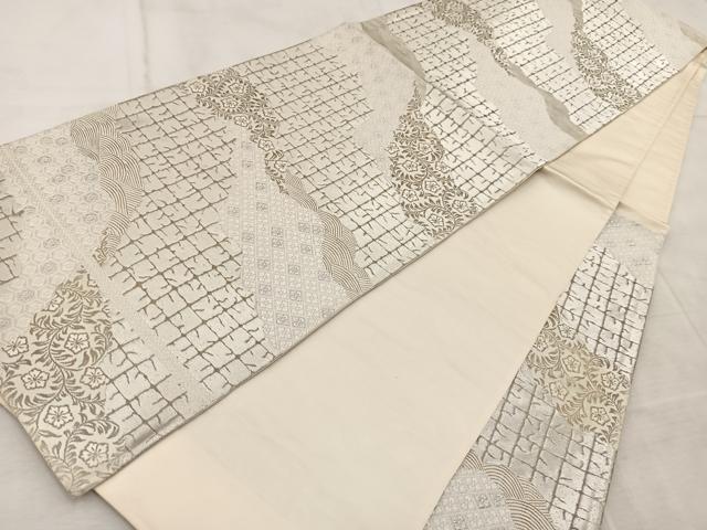 平和屋着物◎西陣 服部織物謹製 六通柄袋帯 唐織 松風 道長花文 金糸 正絹 逸品 BAAV6724yc