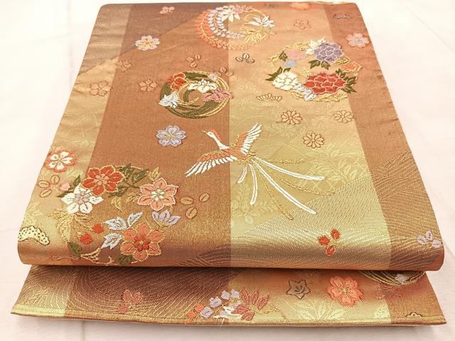 平和屋着物◎六通柄袋帯 唐織 鳳凰花丸文 金糸 正絹 逸品 BAAV6725yc