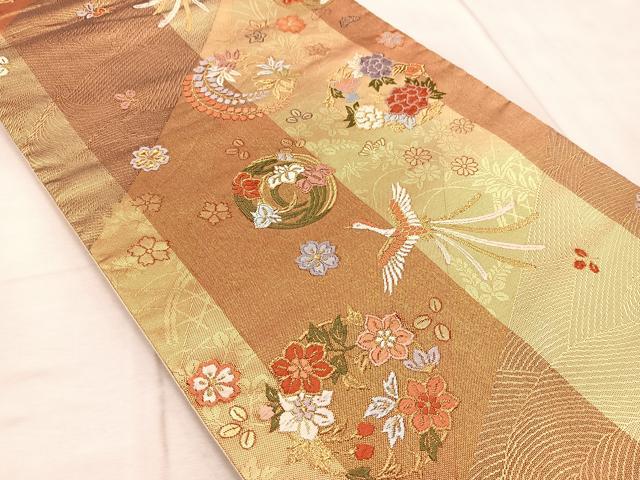 平和屋着物◎六通柄袋帯 唐織 鳳凰花丸文 金糸 正絹 逸品 BAAV6725yc
