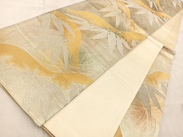 平和屋着物◎六通柄袋帯 遠山笹の葉文 金銀糸 正絹 逸品 BAAV6728yc