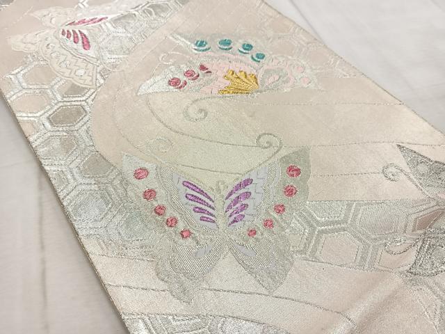 平和屋着物◎佐賀錦 六通柄袋帯 唐織 舞蝶亀甲文 金銀糸 正絹 逸品 BAAV6750yc