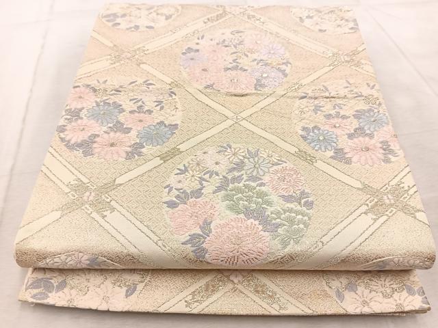 平和屋着物◎六通柄袋帯 唐織 天井菱草花文様 金糸 正絹 逸品 BAAV6782yc