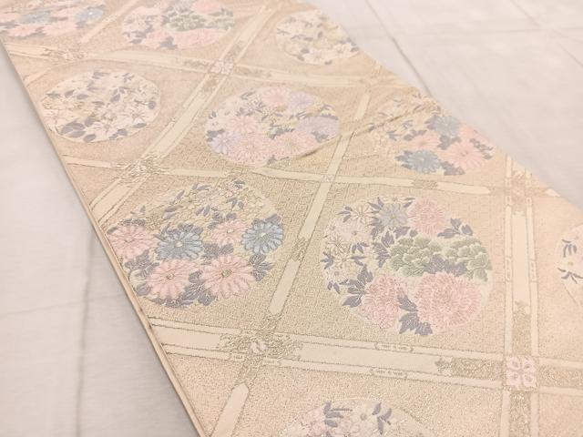 平和屋着物◎六通柄袋帯 唐織 天井菱草花文様 金糸 正絹 逸品 BAAV6782yc