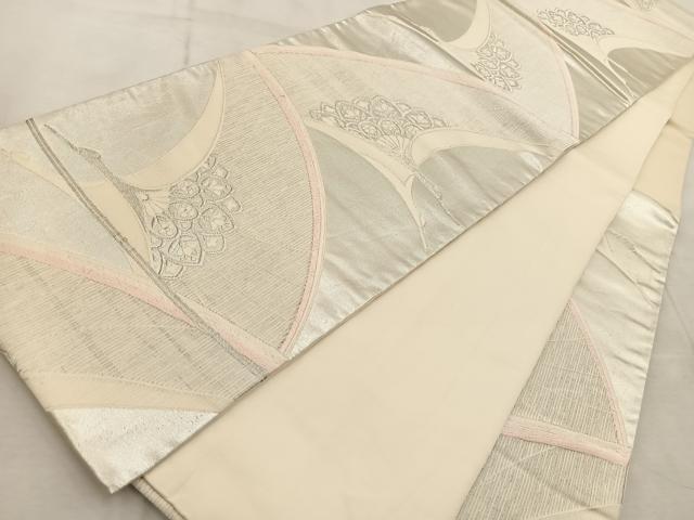 平和屋着物◎六通柄袋帯 唐織 飛鶴花文 銀糸 正絹 逸品 BAAV6790yc