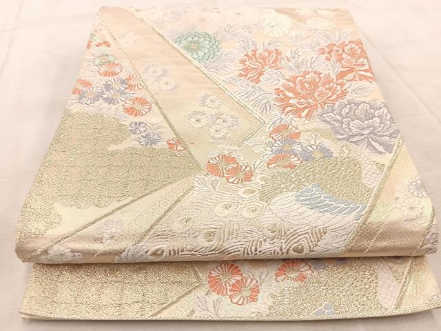 平和屋着物◎六通柄袋帯 唐織 花小袖華鳥文 金糸 正絹 逸品 BAAV6794yc