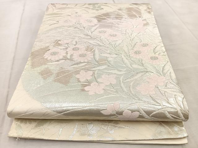 平和屋着物◎六通柄袋帯 草花文 金銀糸 引箔 正絹 逸品 BAAV6798yc