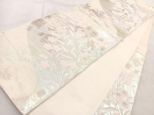 平和屋着物◎六通柄袋帯 草花文 金銀糸 引箔 正絹 逸品 BAAV6798yc