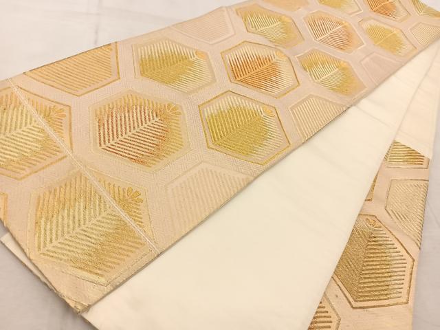 平和屋着物◎六通柄袋帯 亀甲若松葉文 金糸 正絹 逸品 BAAV6807yc