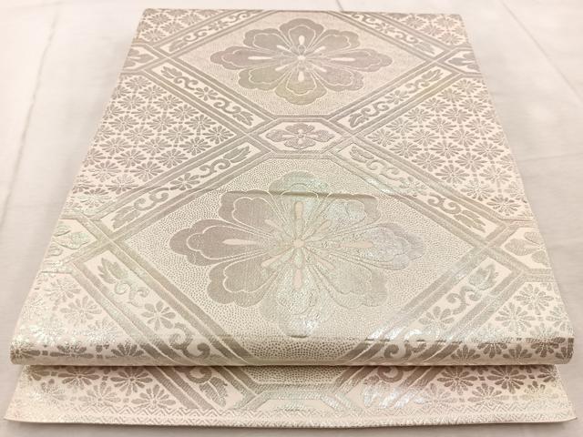 平和屋着物◎六通柄袋帯 芳趣菊菱紋 銀糸 やまと 正絹 逸品 BAAV6808yc