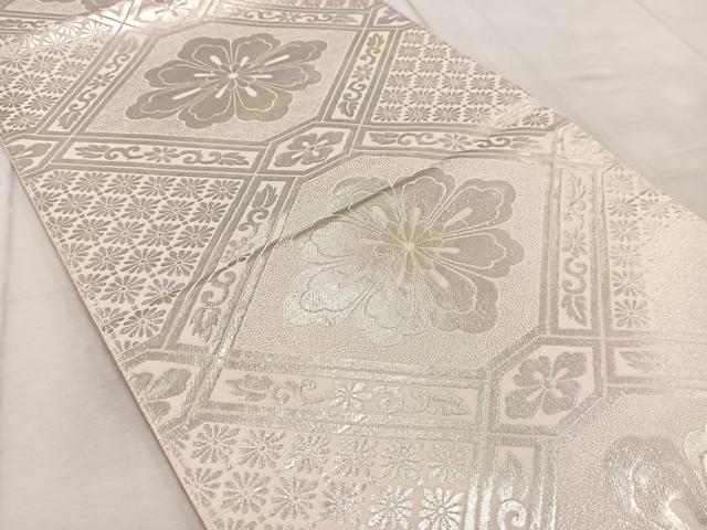 平和屋着物◎六通柄袋帯 芳趣菊菱紋 銀糸 やまと 正絹 逸品 BAAV6808yc