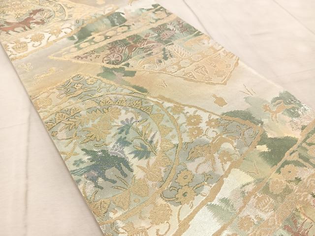 平和屋着物◎六通柄袋帯 手織 古都錦 壁画文様 金銀糸 引箔 正絹 逸品 BAAV6809yc