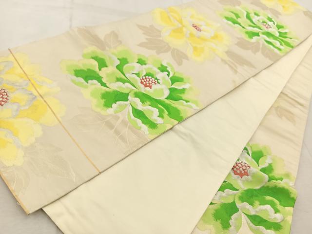 平和屋着物◎六通柄袋帯 唐織 牡丹 金銀糸 正絹 逸品 BAAV6827yc