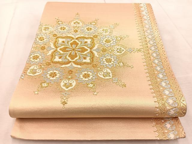 平和屋着物◎六通柄袋帯 正倉院花文 金銀糸 引箔 正絹 逸品 BAAV6828yc